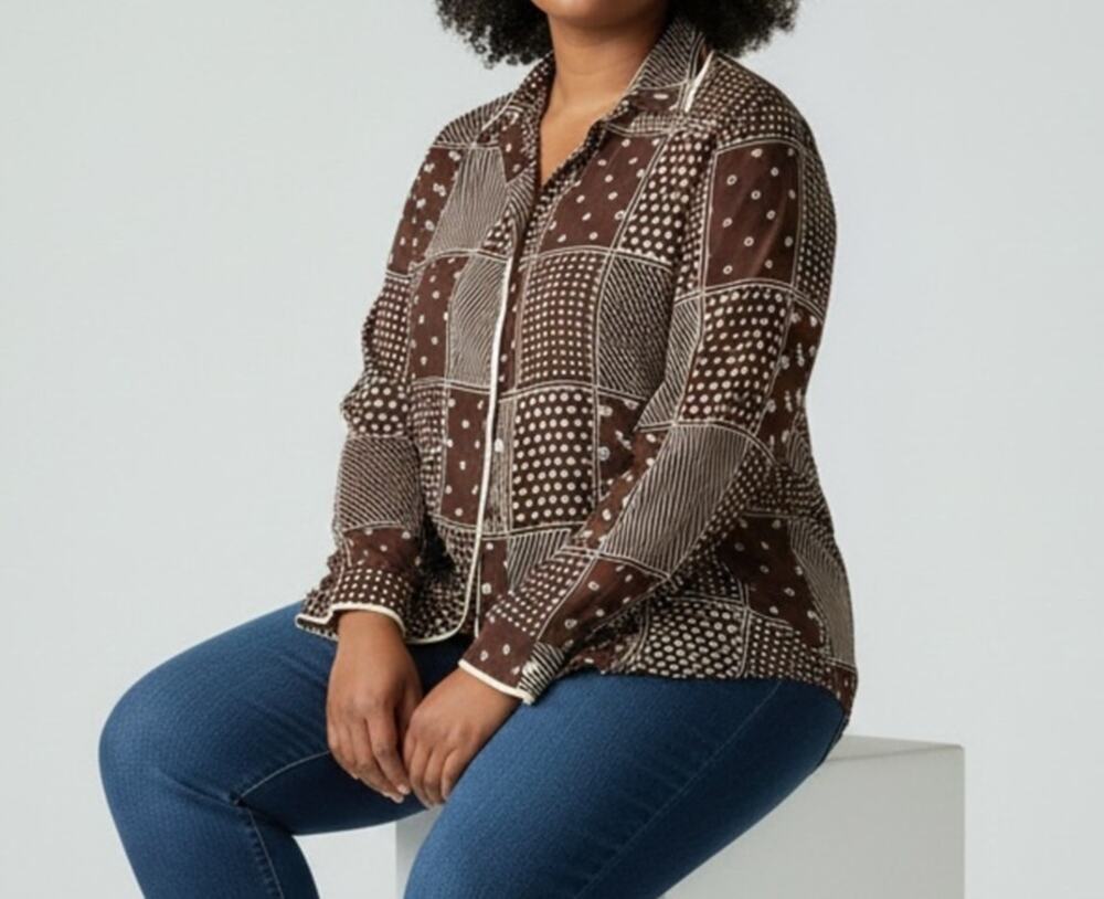 Linea by Louis Dell'Olio Silk Blouse, Plus Size 2X, Geometric Pattern